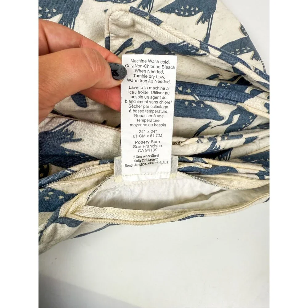 Pottery Barn Blue  White Geometric Bird Heron Stork Print Pillow Covers Set Of 6